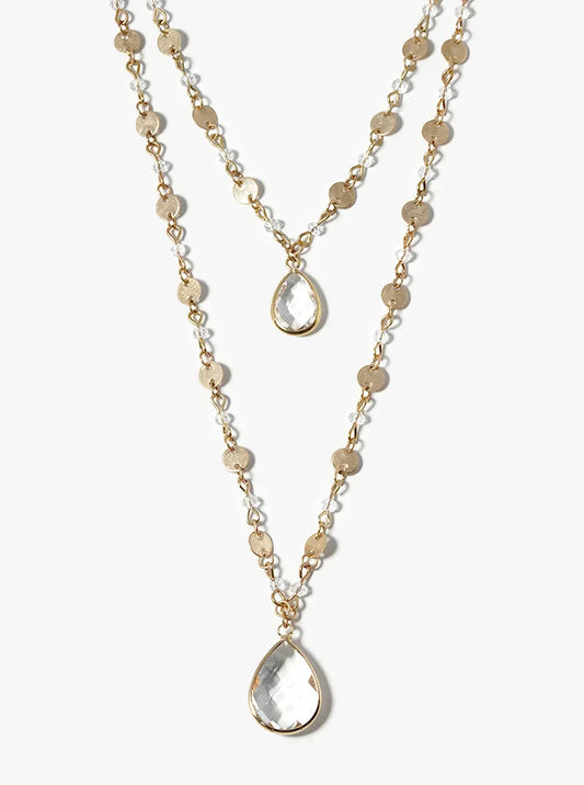 Double Layer Teardrop Pendants Necklace With Crystals