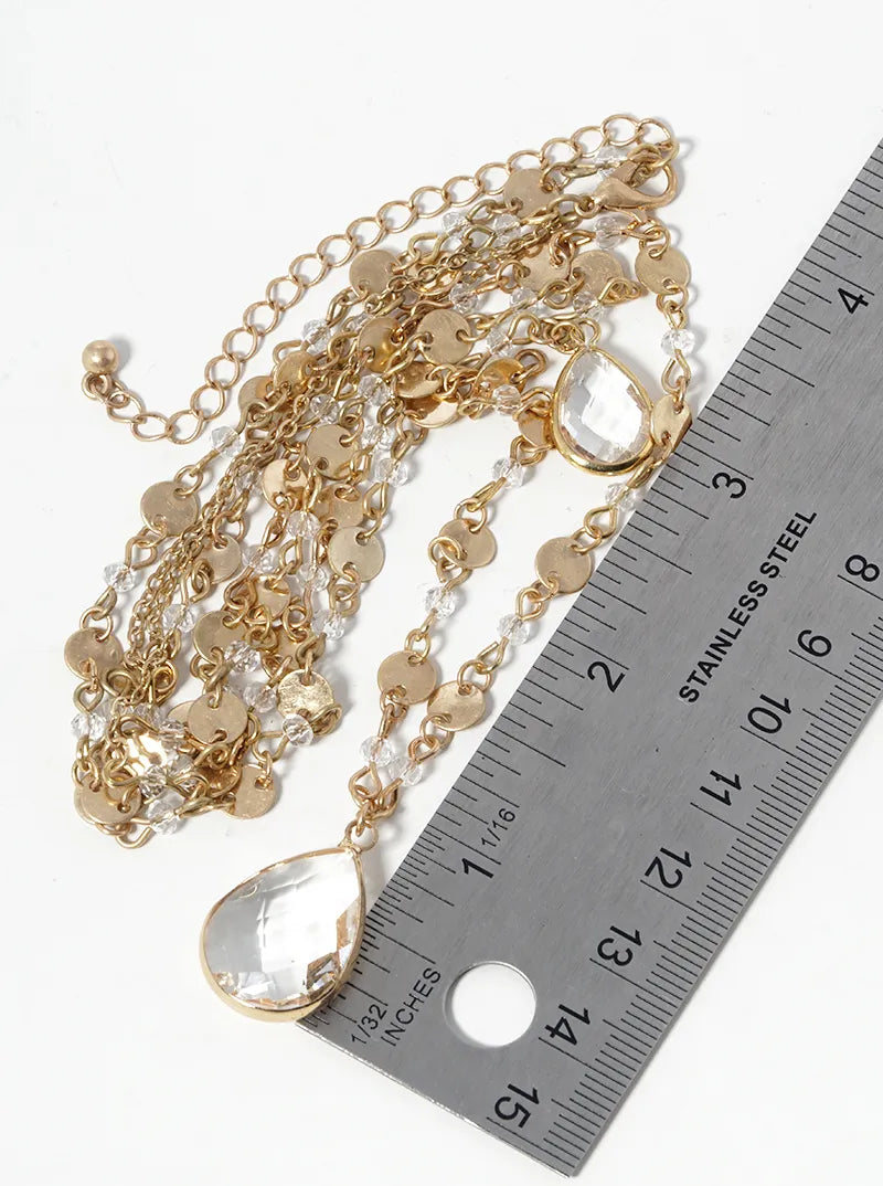 Double Layer Teardrop Pendants Necklace With Crystals