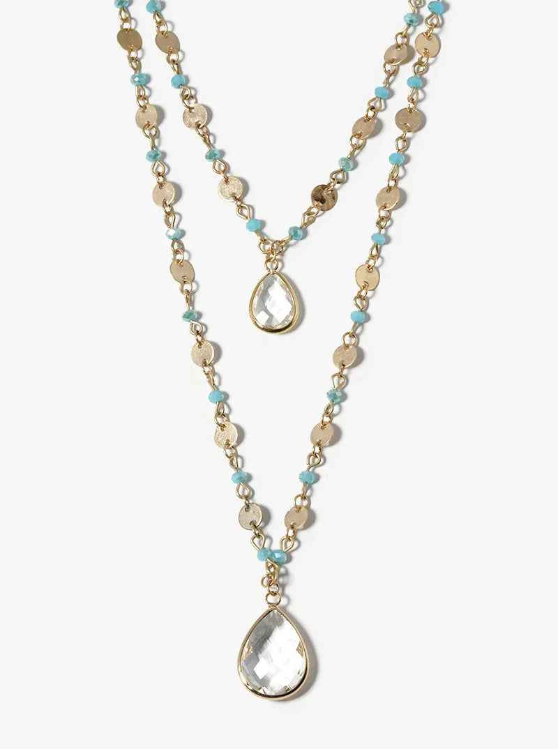 Double Layer Teardrop Pendants Necklace With Crystals