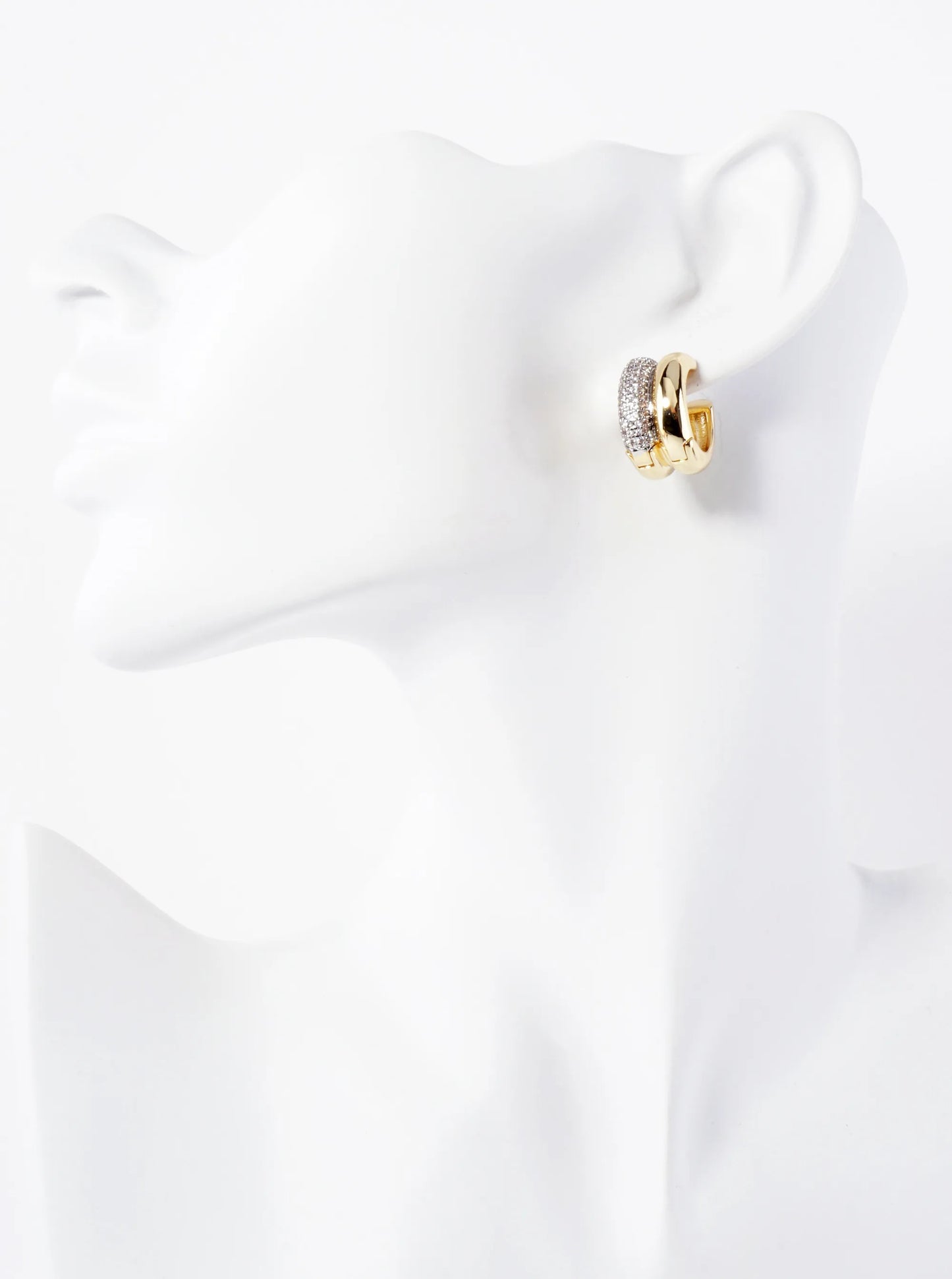 Double-Row CZ Pave 15mm 14K-Gold-Dipped Hoop Earrings