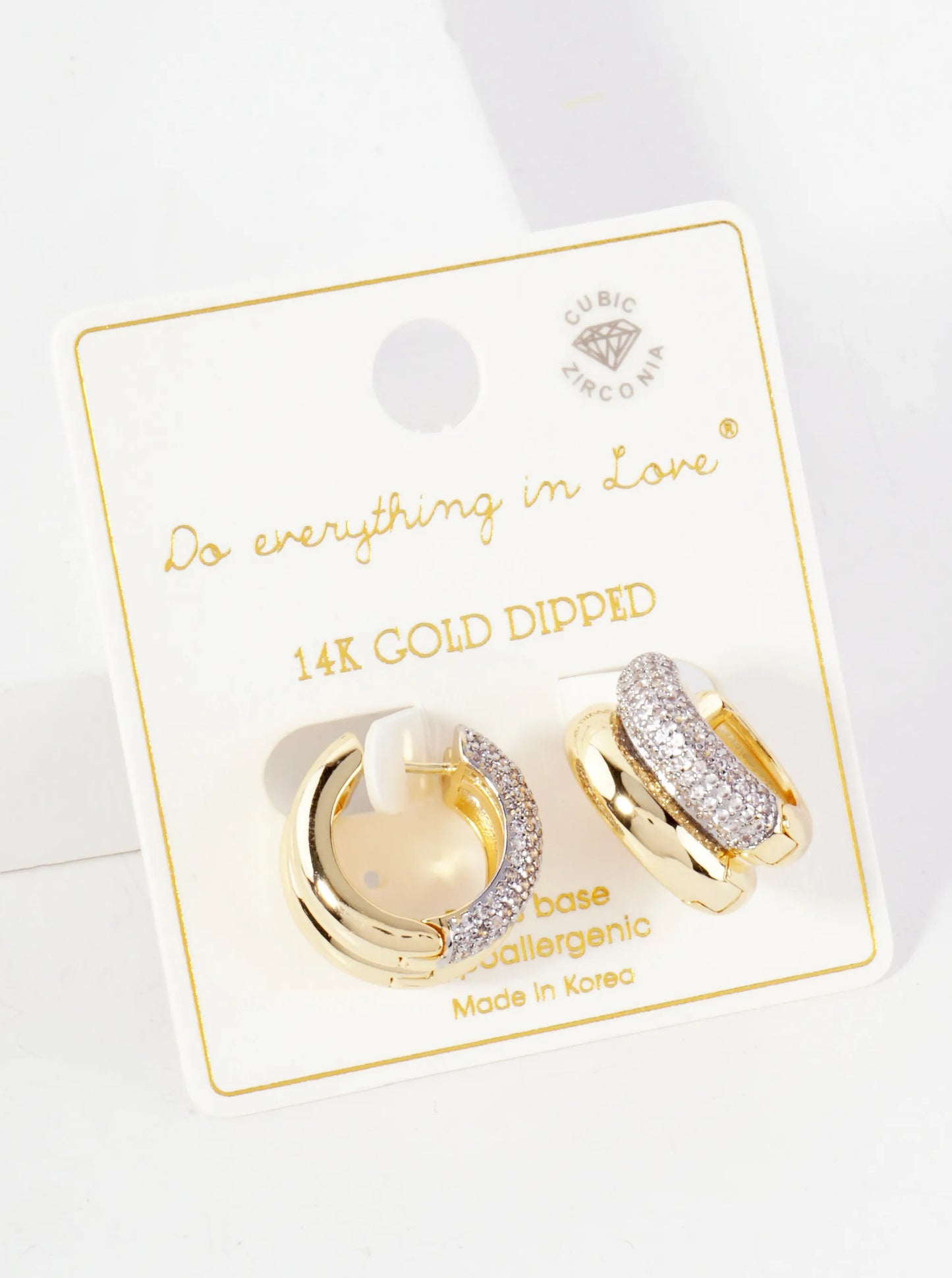 Double-Row CZ Pave 15mm 14K-Gold-Dipped Hoop Earrings