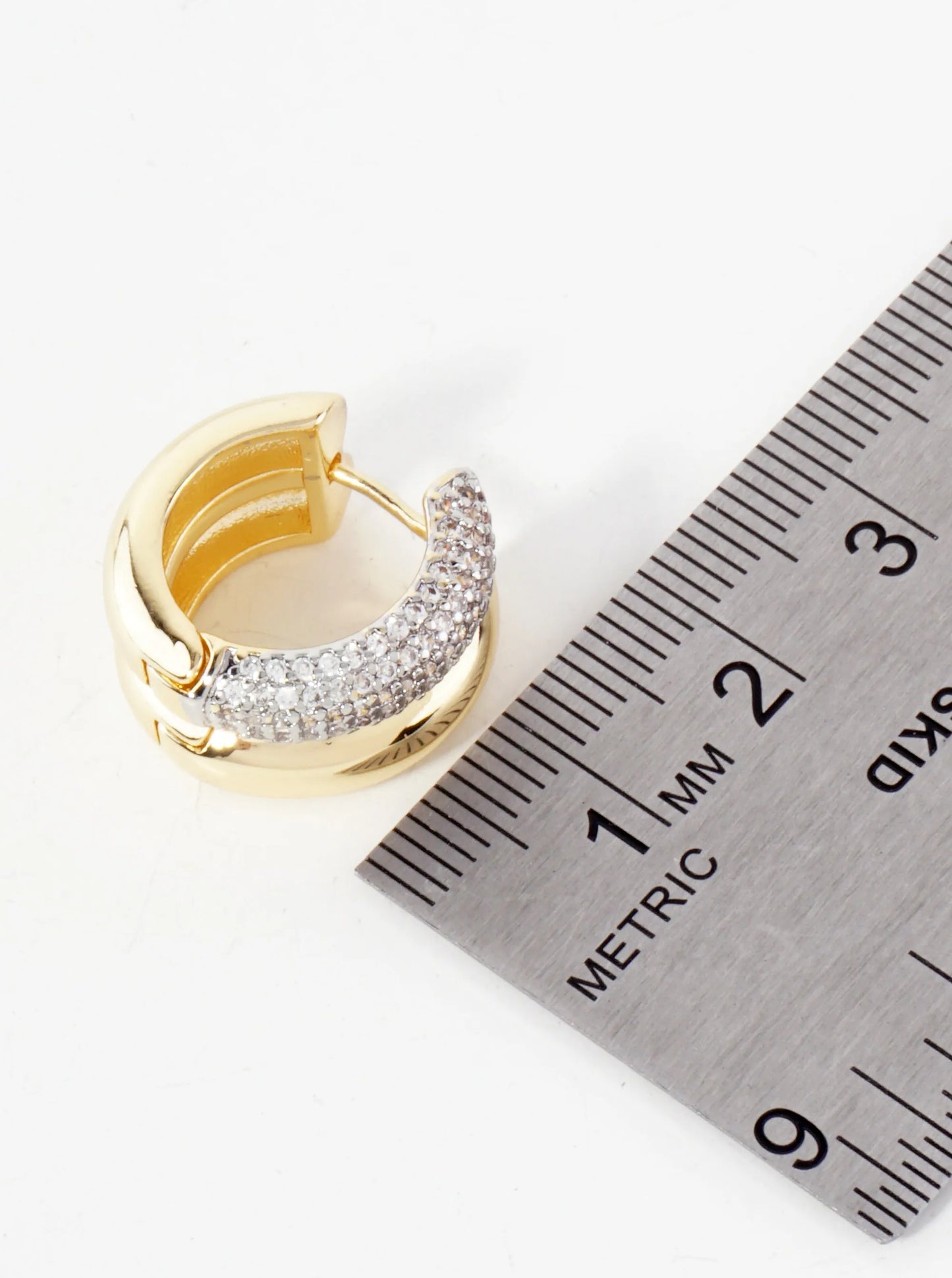 Double-Row CZ Pave 15mm 14K-Gold-Dipped Hoop Earrings