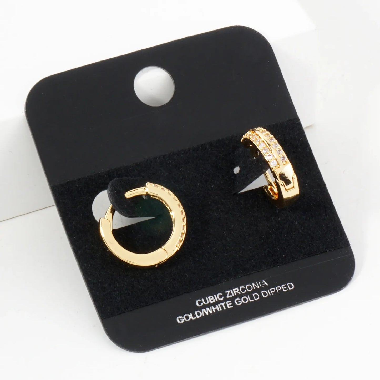 Double-Row Pave-Set Cubic-Zirconia 13mm Gold-Dipped Brass Minimalist Huggie Hoop Earrings