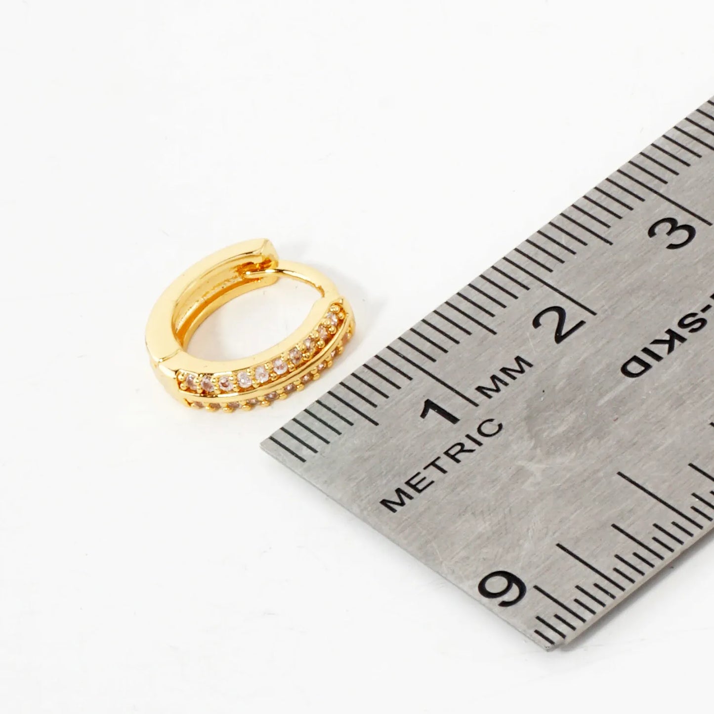 Double-Row Pave-Set Cubic-Zirconia 13mm Gold-Dipped Brass Minimalist Huggie Hoop Earrings