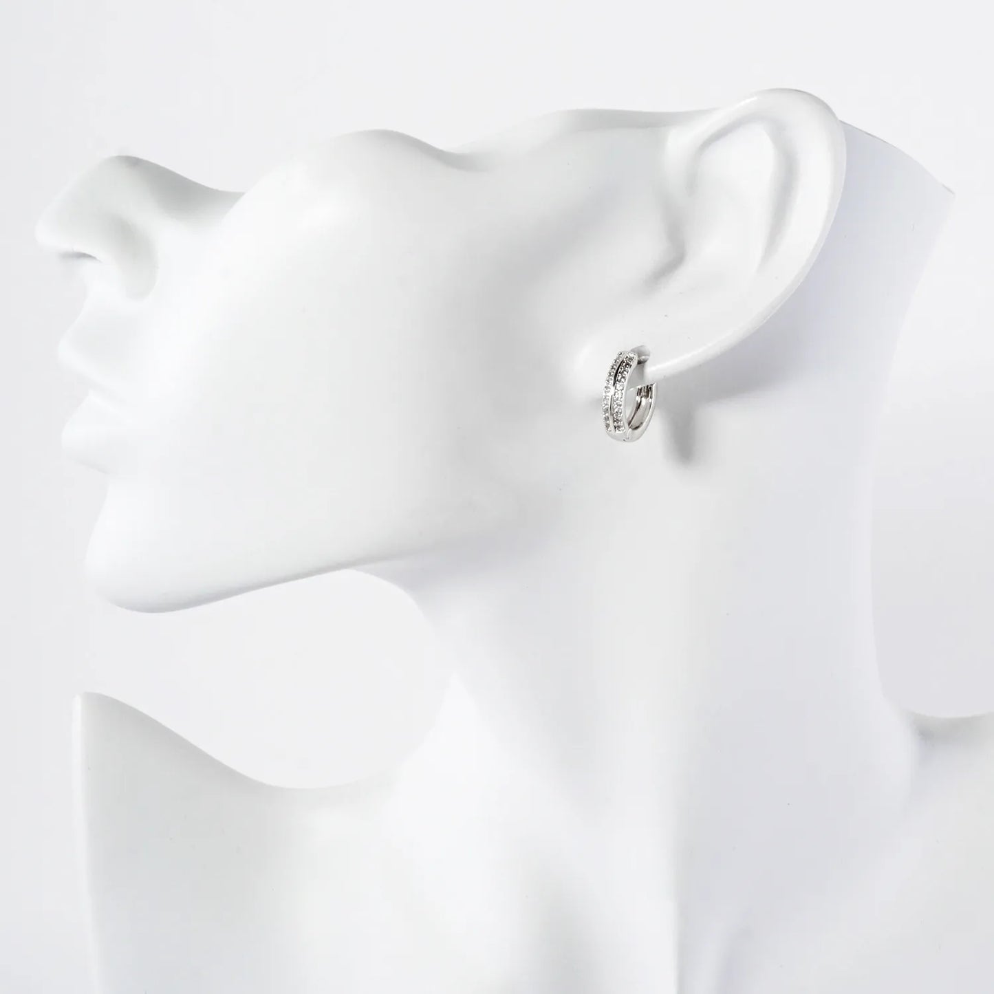 Double-Row Pave-Set Cubic-Zirconia 13mm Gold-Dipped Brass Minimalist Huggie Hoop Earrings