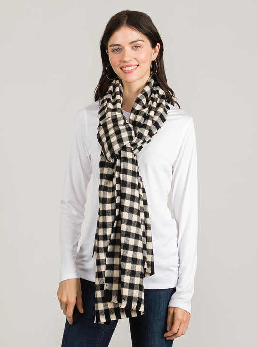 Double Sided Check Patterned Oblong Wrap Scarf