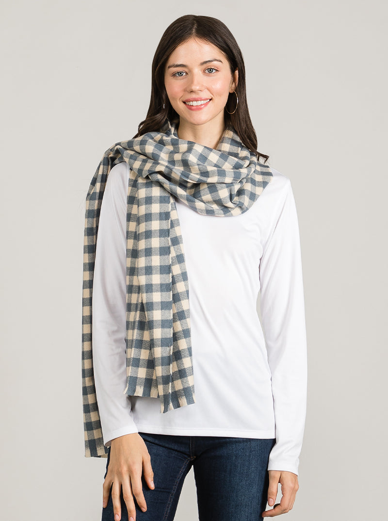 Double Sided Check Patterned Oblong Wrap Scarf