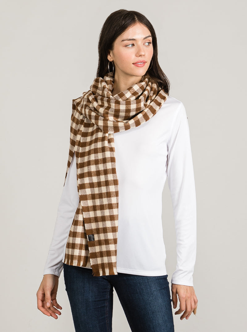 Double Sided Check Patterned Oblong Wrap Scarf