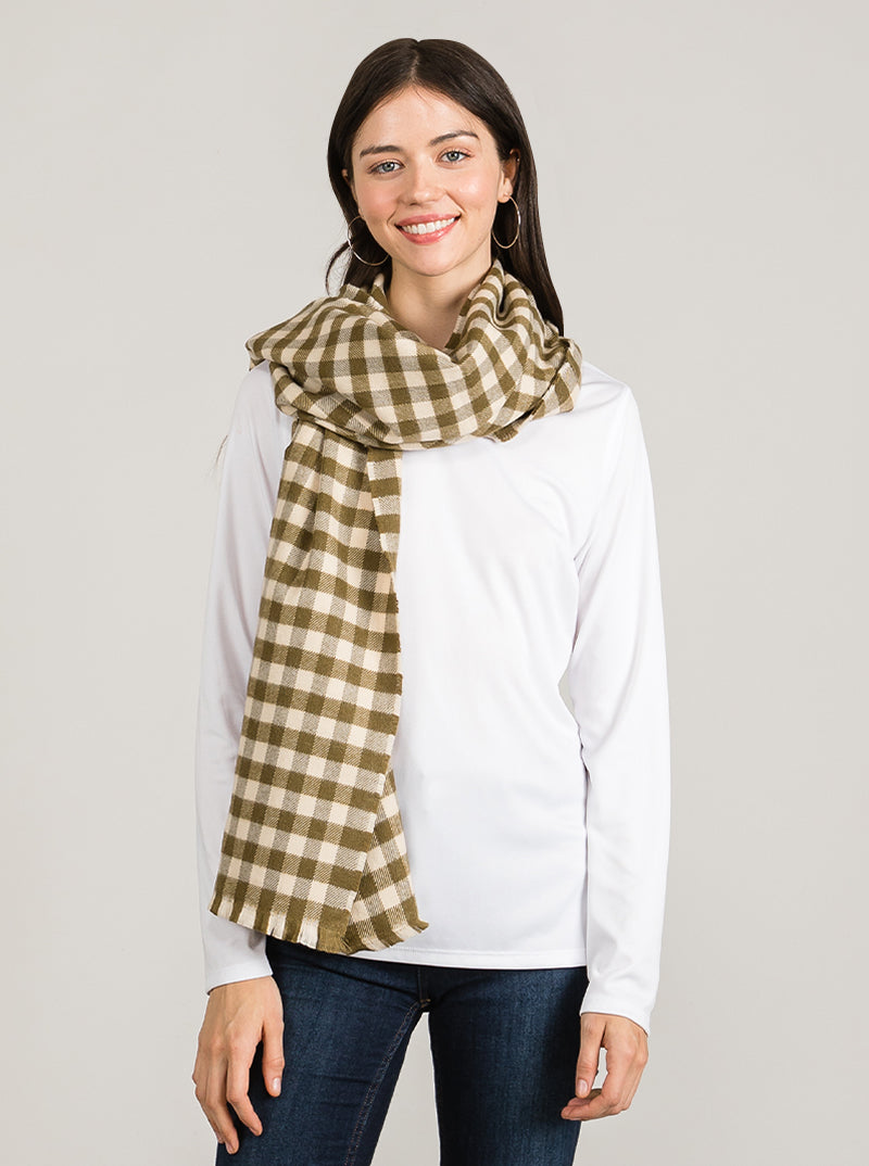 Double Sided Check Patterned Oblong Wrap Scarf