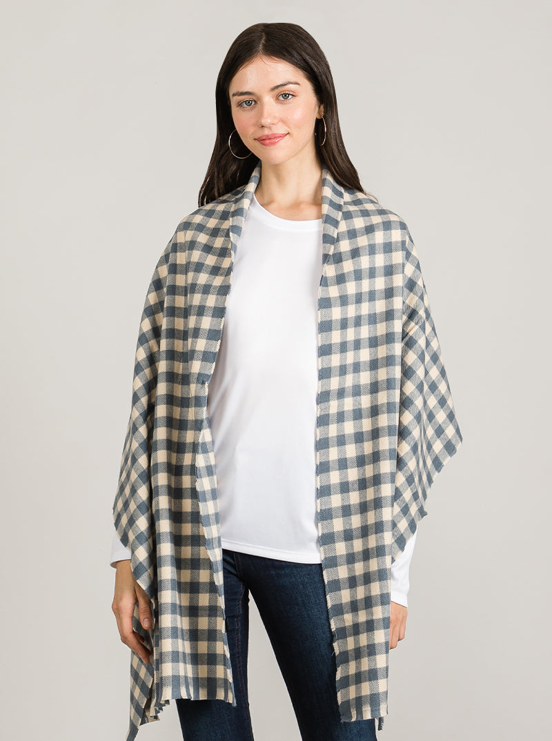 Double Sided Checkered Soft Acrylic Oblong Scarf