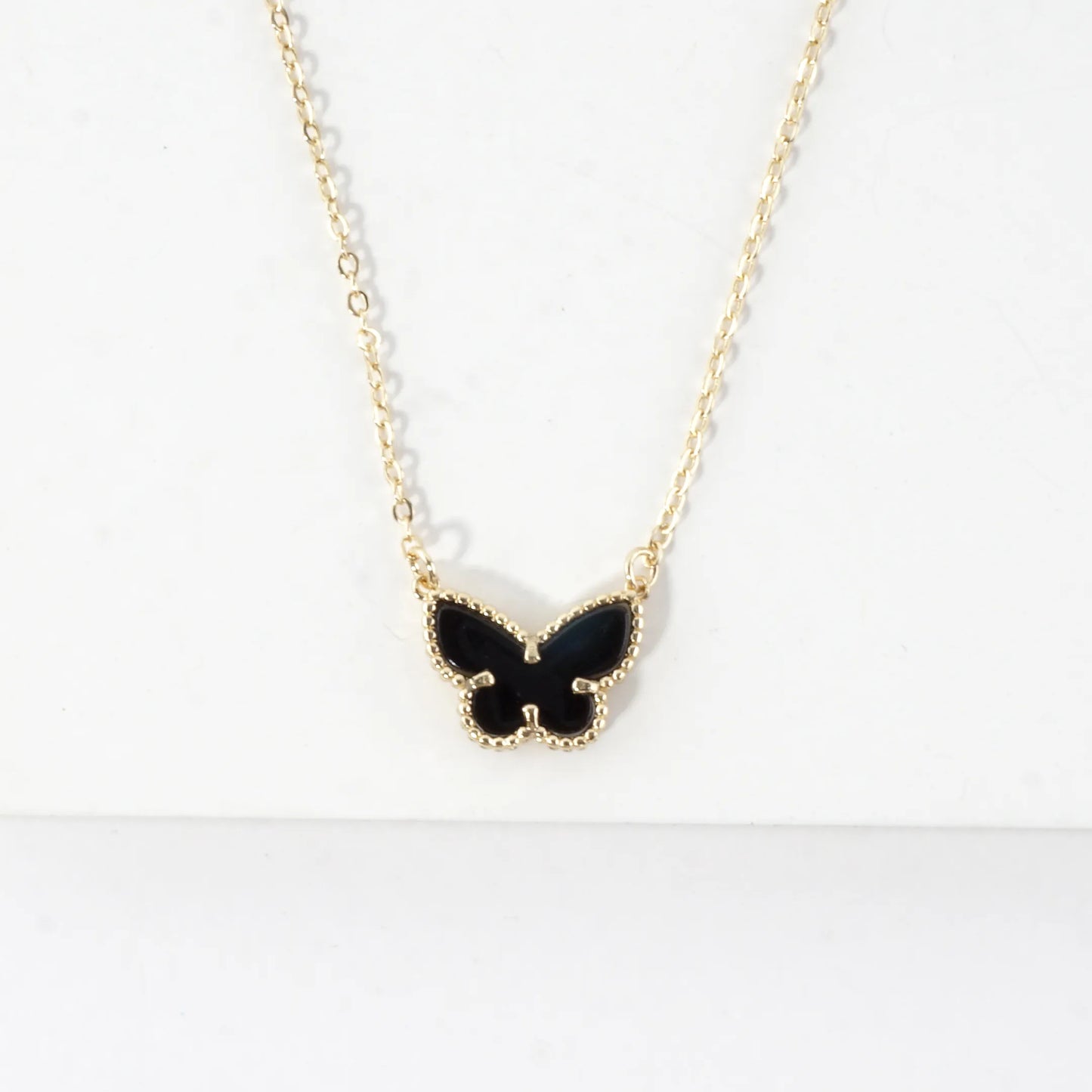 Double Sided Enamel Butterfly Pendant Necklace