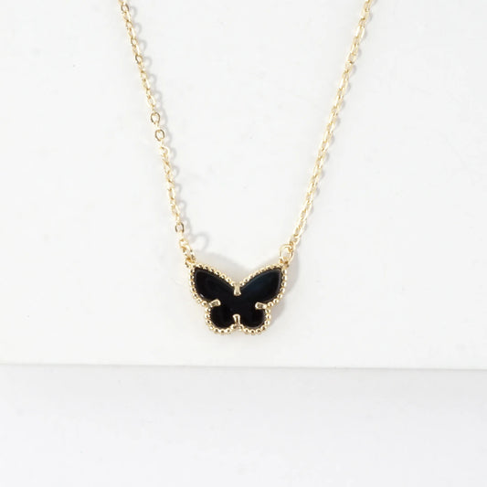Double Sided Enamel Butterfly Pendant Necklace
