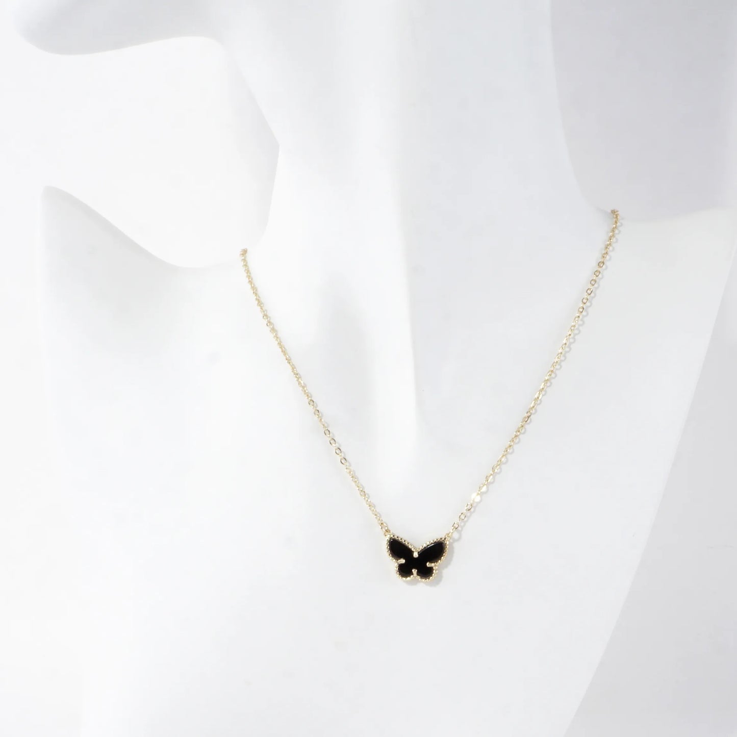 Double Sided Enamel Butterfly Pendant Necklace