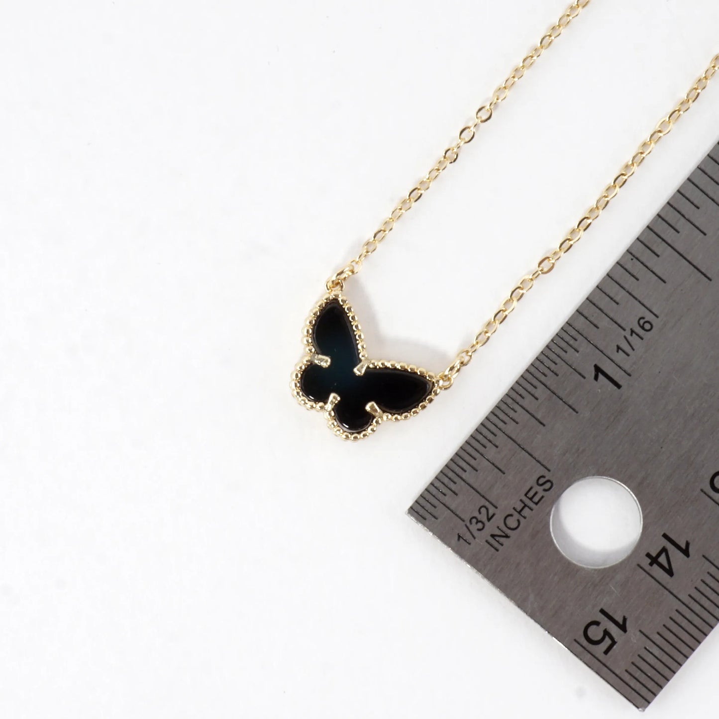 Double Sided Enamel Butterfly Pendant Necklace