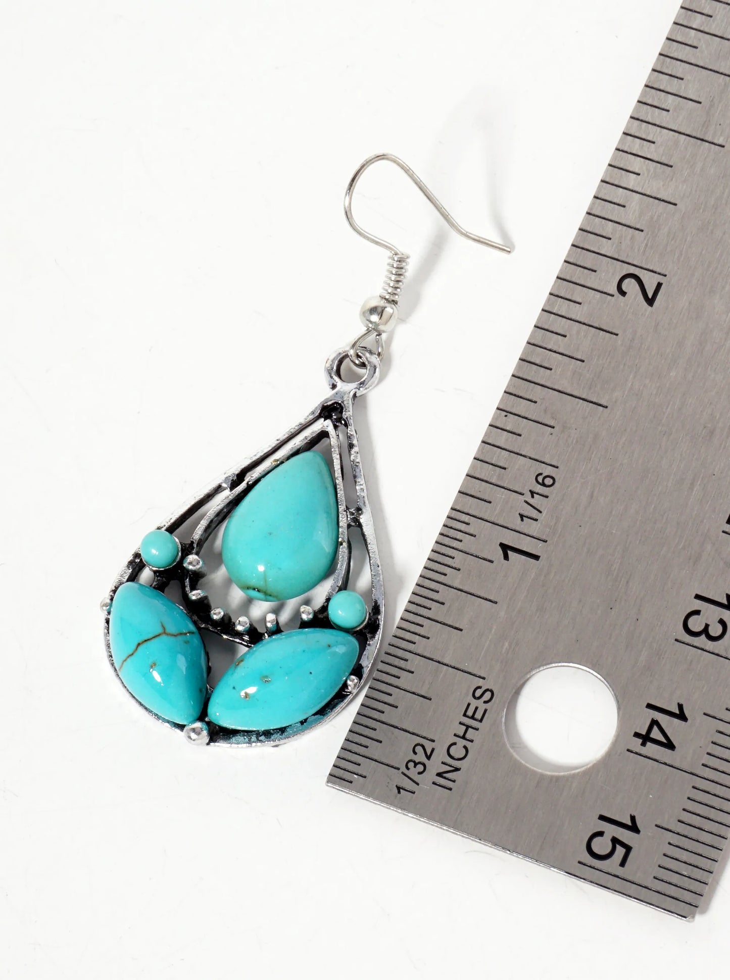 Double Teardrop Dangle Earrings With Turquoise Stones