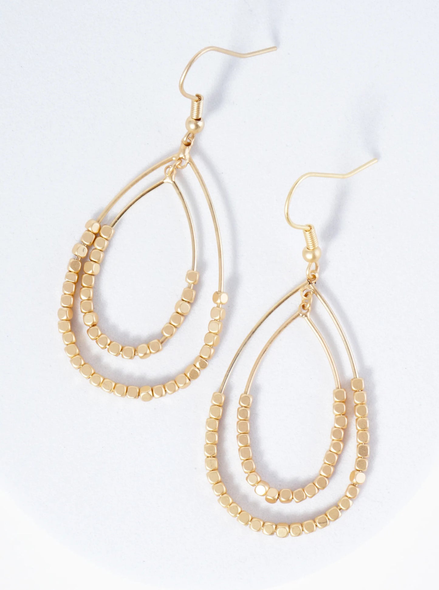Double Teardrop Wire Earrings With Small Metallic Beads