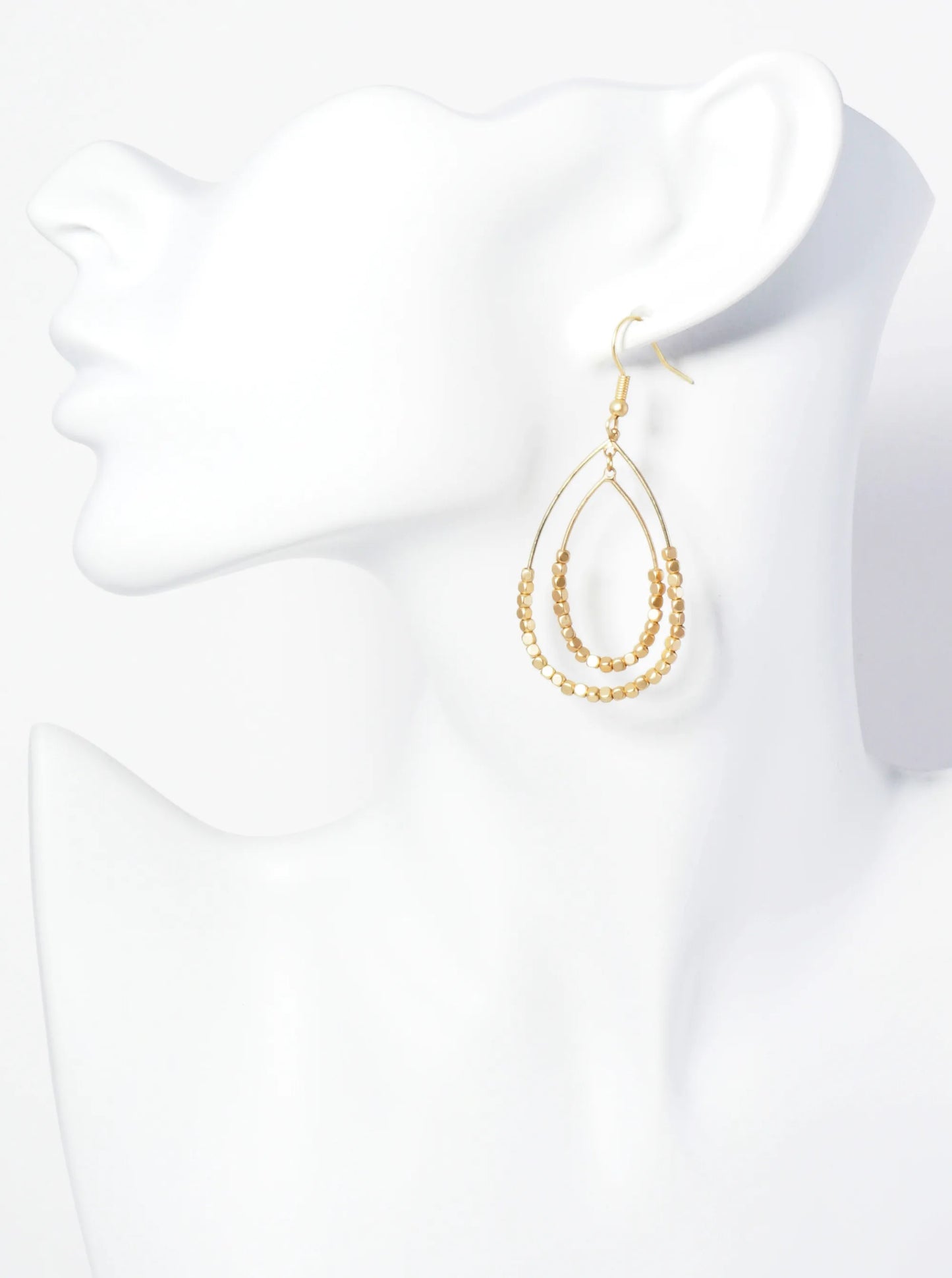 Double Teardrop Wire Earrings With Small Metallic Beads