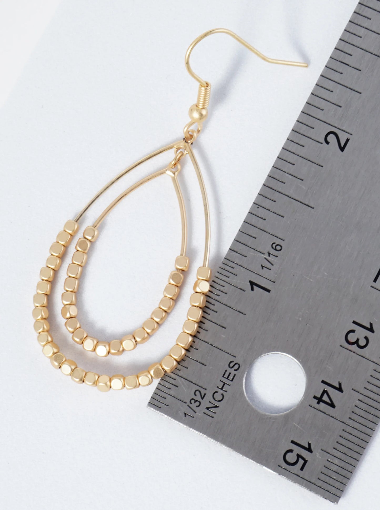Double Teardrop Wire Earrings With Small Metallic Beads