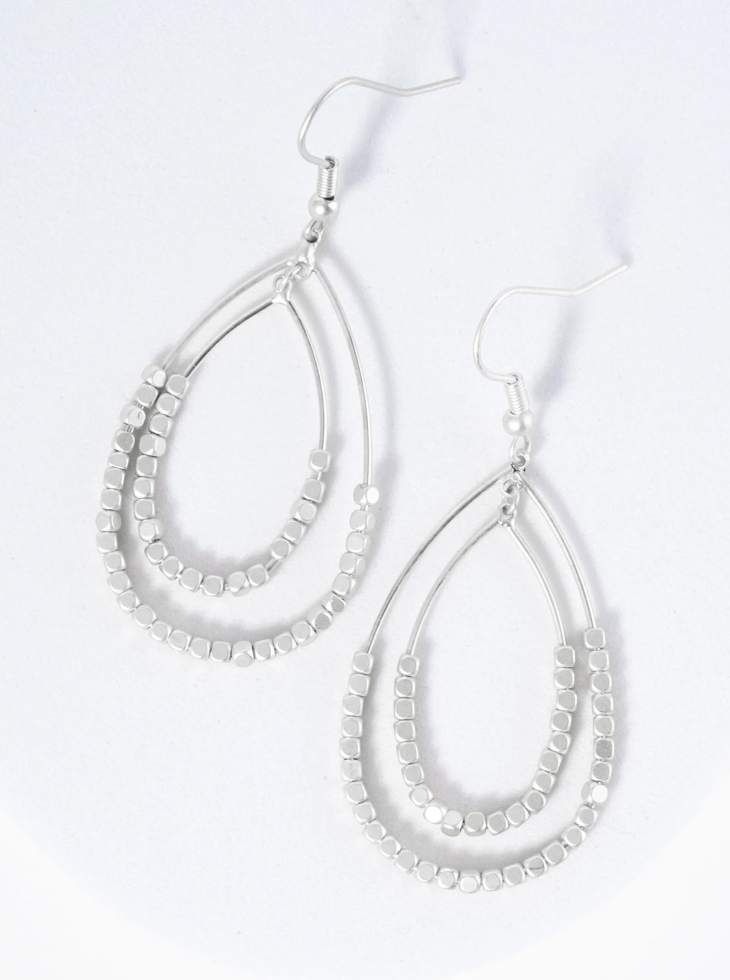 Double Teardrop Wire Earrings With Small Metallic Beads