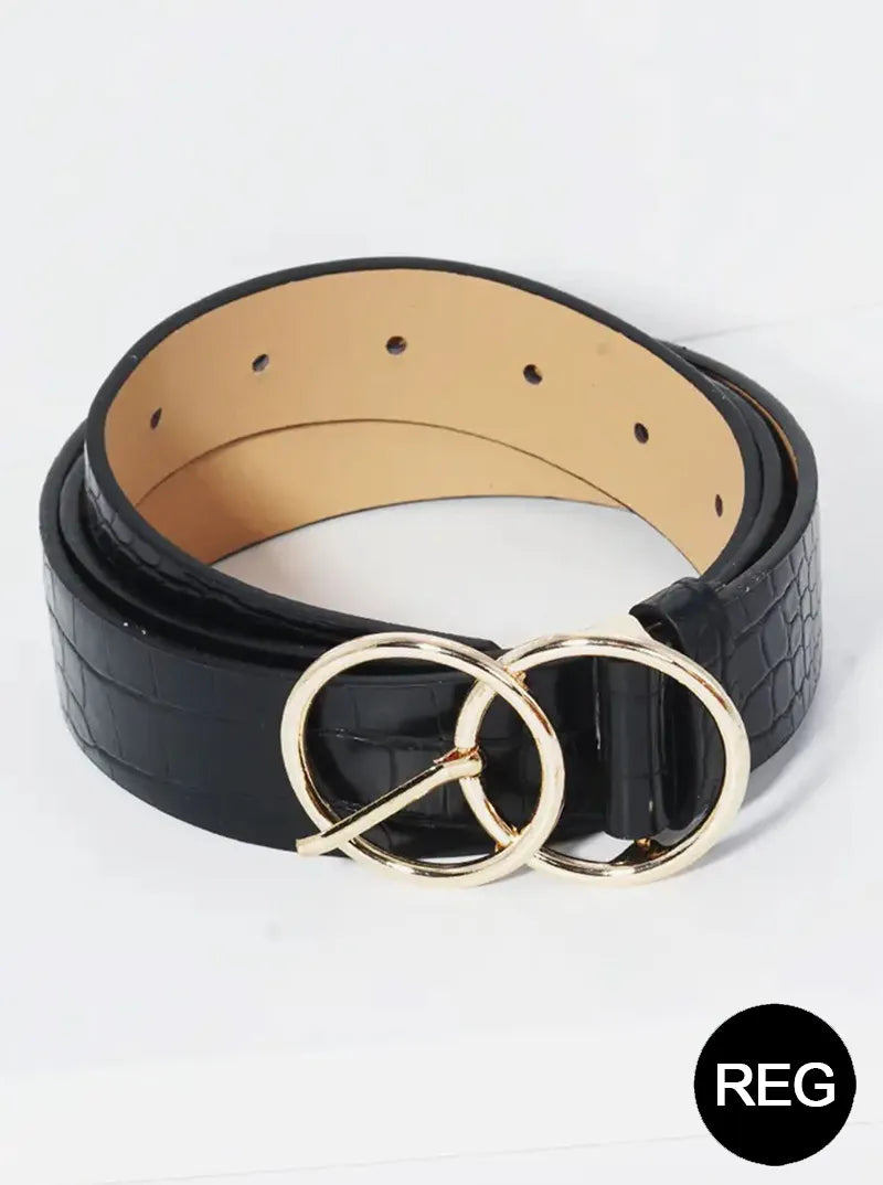 Double Circle Metal Buckle Leatherette Belt