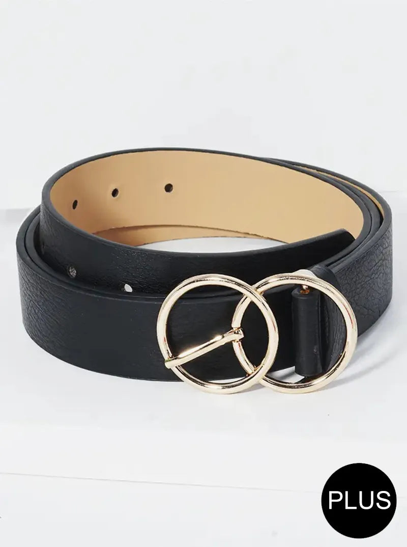 Double Circle Metal Buckle Leatherette Belt