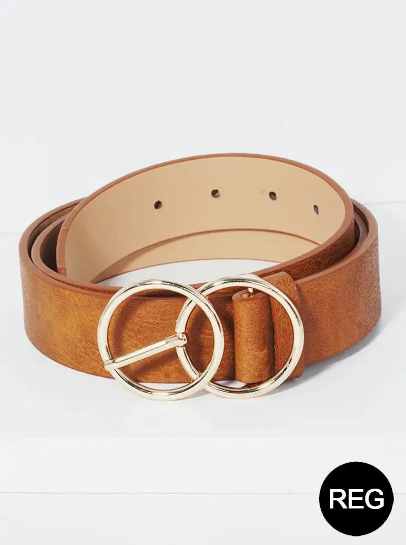 Double Circle Metal Buckle Leatherette Belt