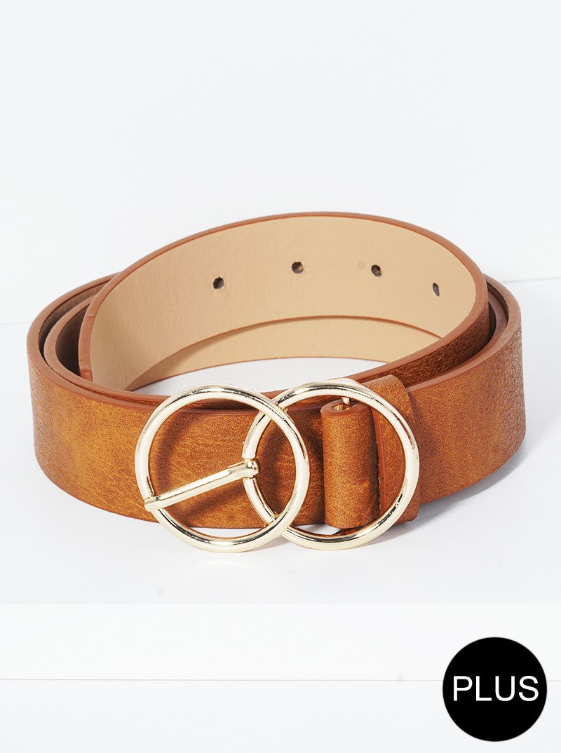 Double Circle Metal Buckle Leatherette Belt