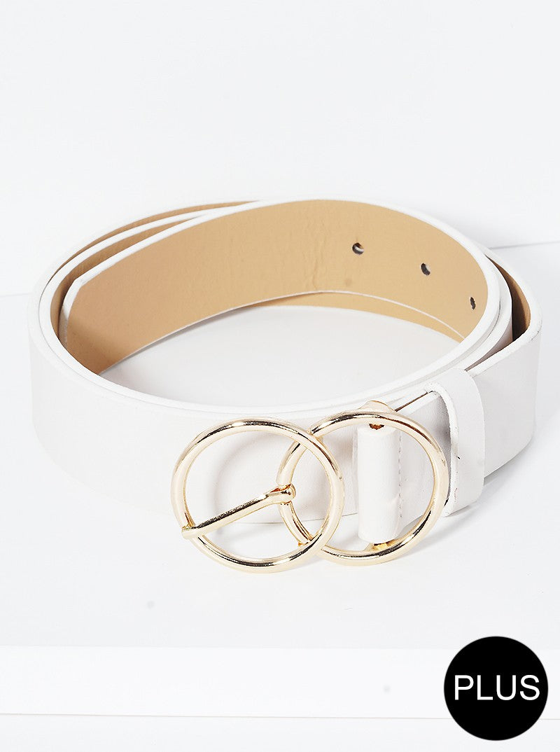 Double Circle Metal Buckle Leatherette Belt