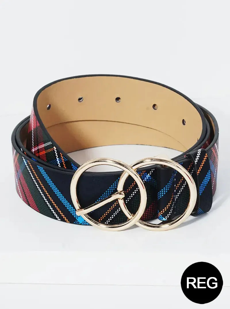 Double Circle Metal Buckle Leatherette Belt