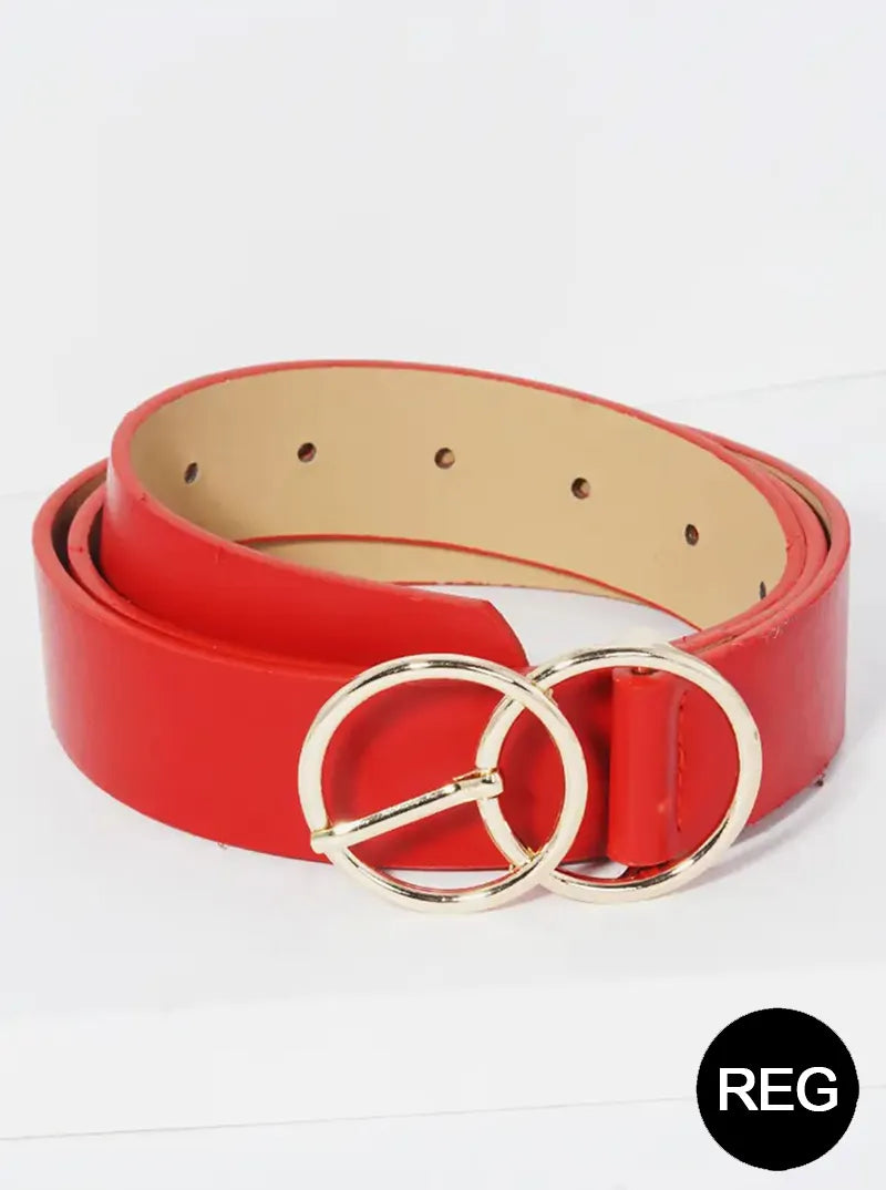 Double Circle Metal Buckle Leatherette Belt