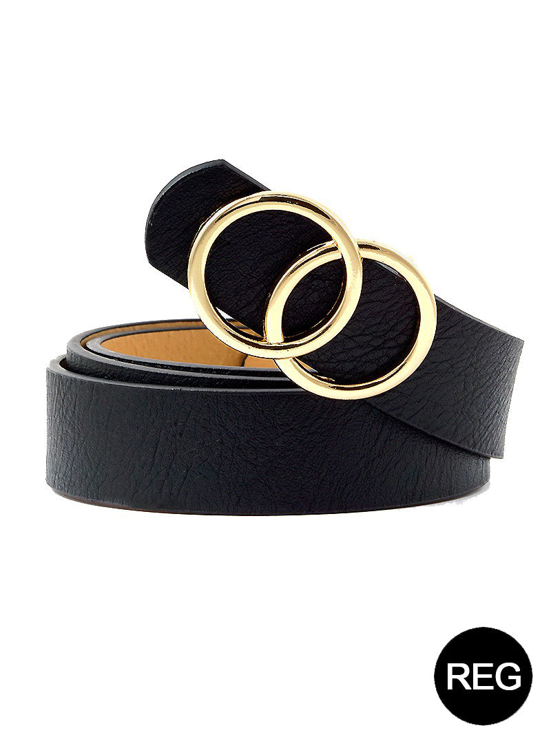 Double Circle Metal Buckle Leatherette Button Belt