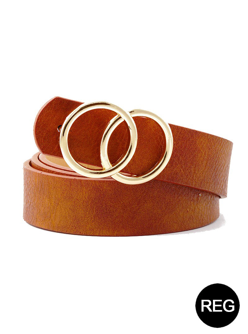 Double Circle Metal Buckle Leatherette Button Belt