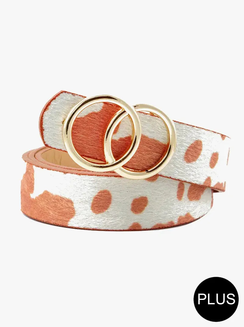 Double Circle Metal Buckle Leatherette Button Belt