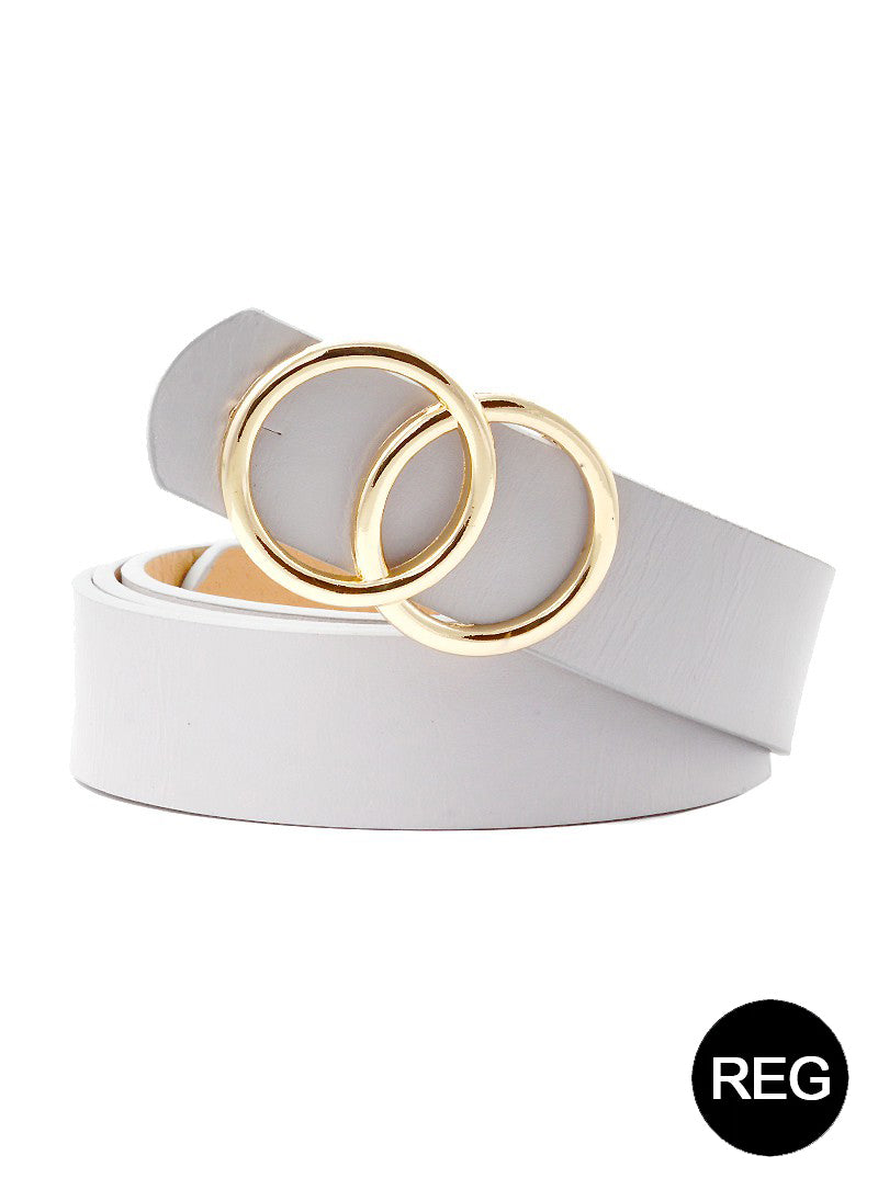 Double Circle Metal Buckle Leatherette Button Belt