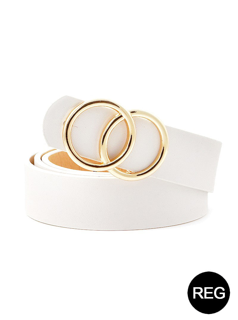 Double Circle Metal Buckle Leatherette Button Belt