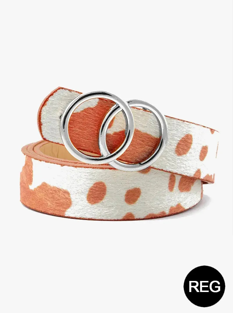 Double Circle Metal Buckle Leatherette Button Belt