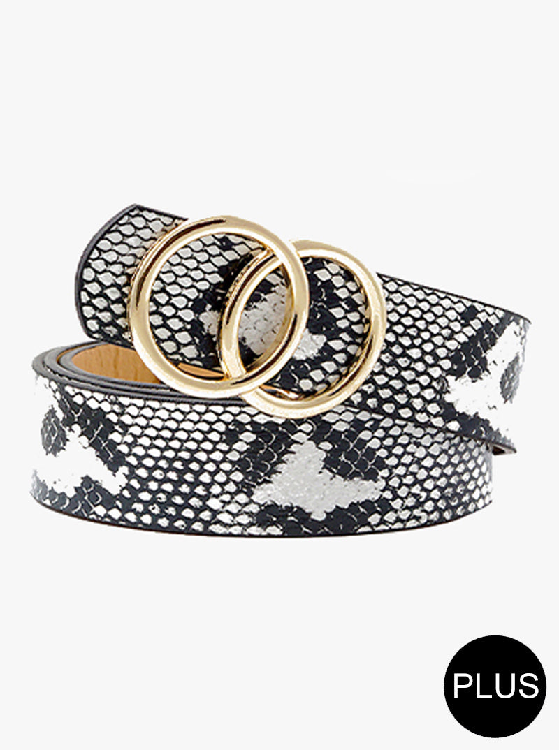 Double Circle Metal Buckle Leatherette Button Belt