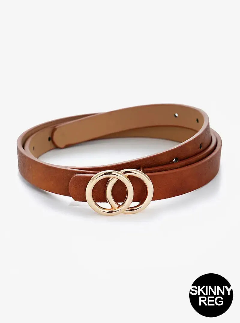 Double Circle Metal Buckle Leatherette Button Belt