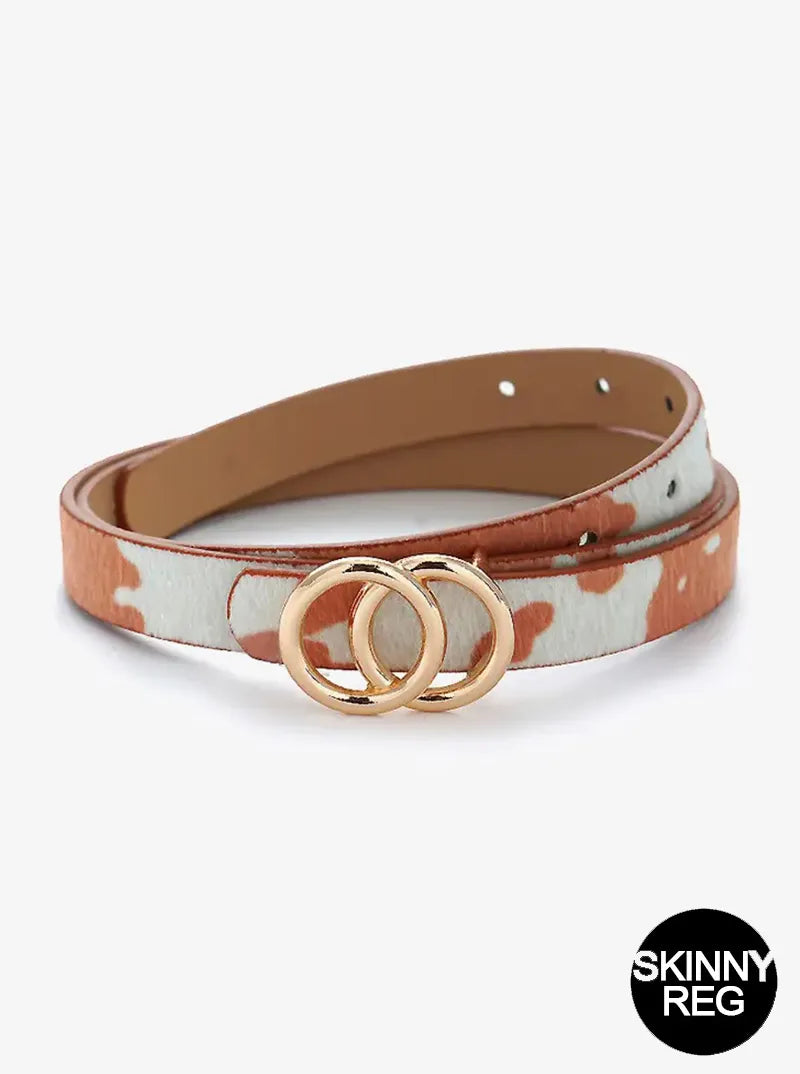 Double Circle Metal Buckle Leatherette Button Belt