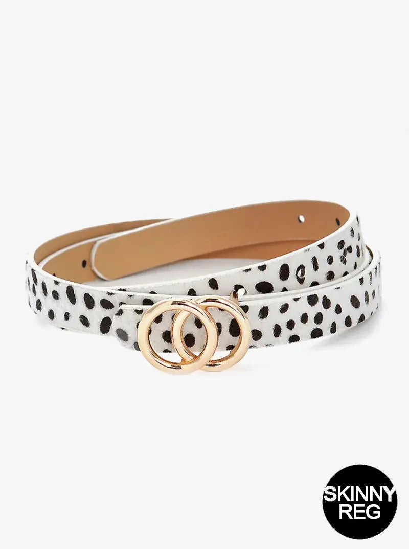 Double Circle Metal Buckle Leatherette Button Belt