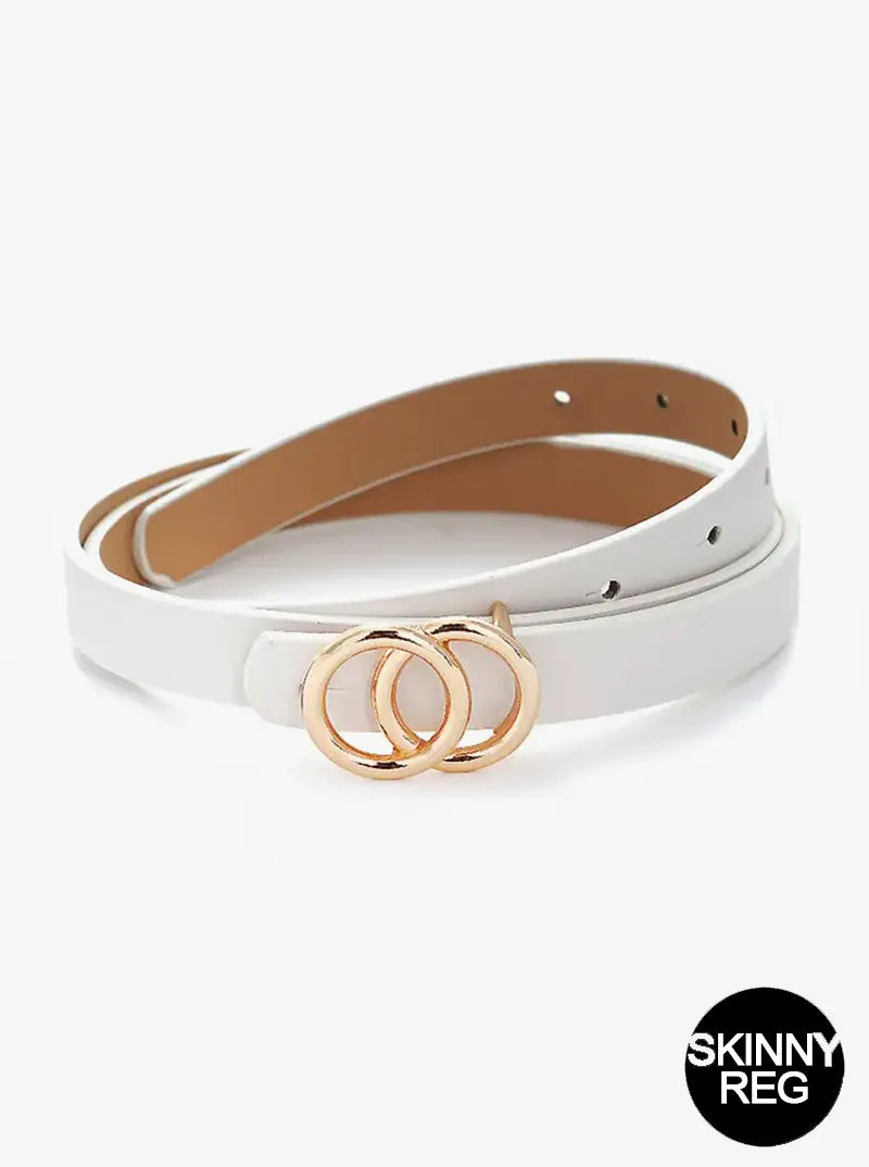 Double Circle Metal Buckle Leatherette Button Belt