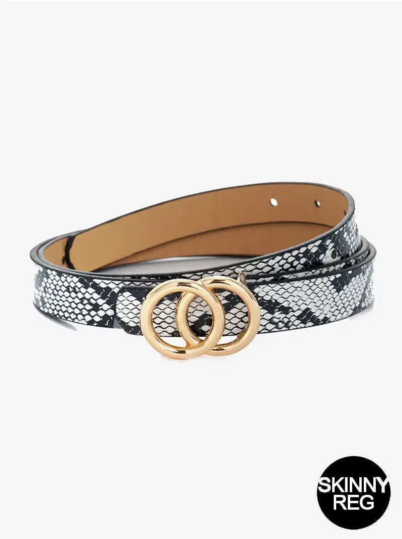Double Circle Metal Buckle Leatherette Button Belt