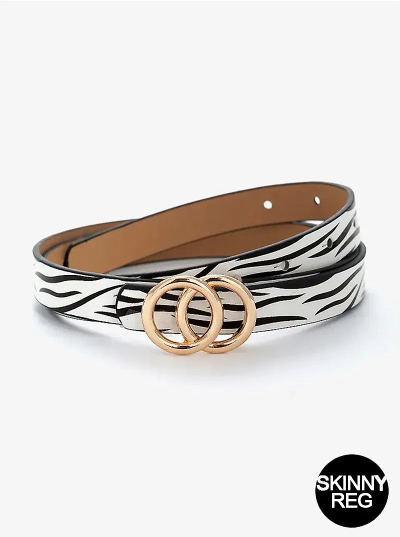 Double Circle Metal Buckle Leatherette Button Belt