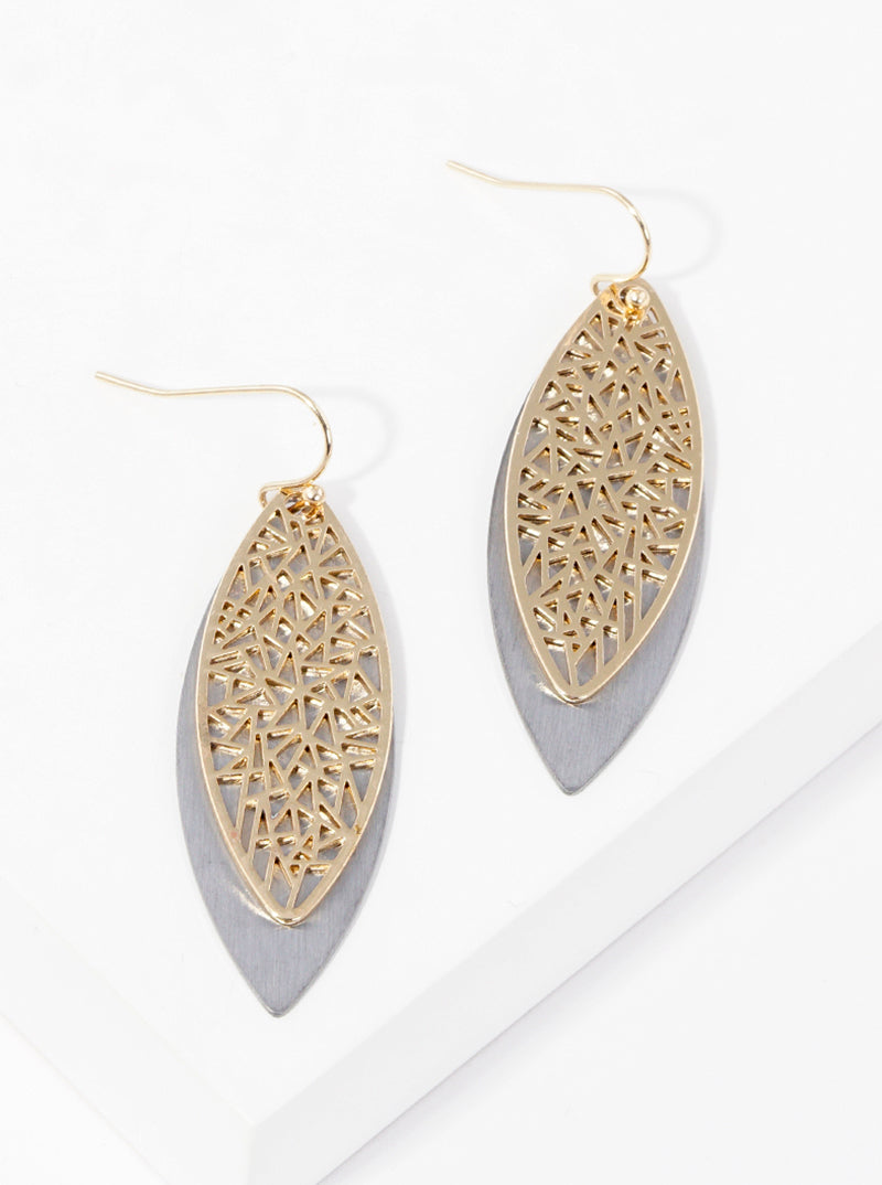 Double Marquise Filigree Metal Dangle Drop Earrings