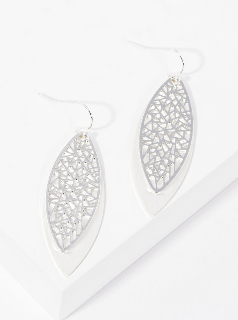 Double Marquise Filigree Metal Dangle Drop Earrings