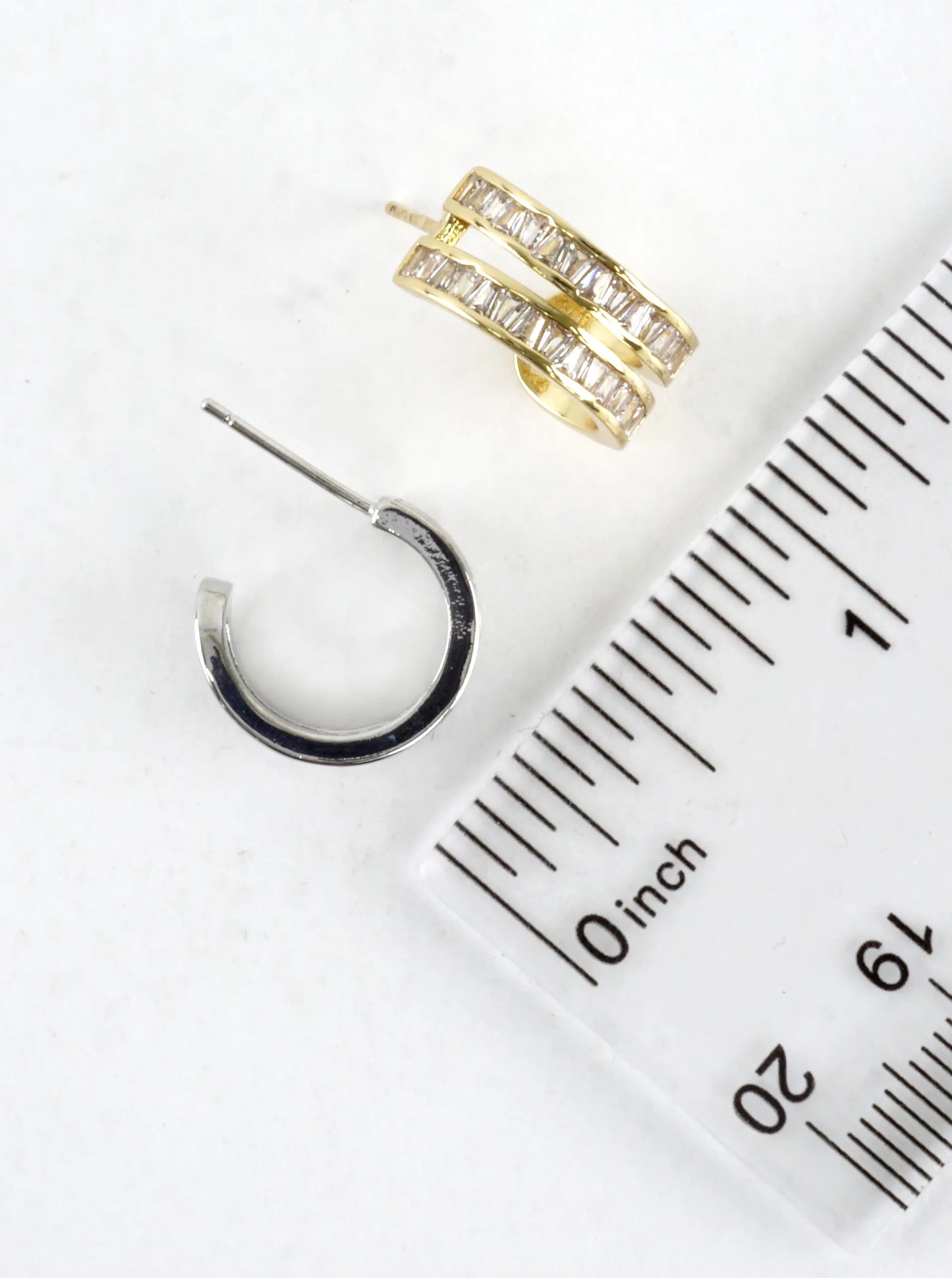 Double-row Baguette CZ Huggie Hoop Earrings
