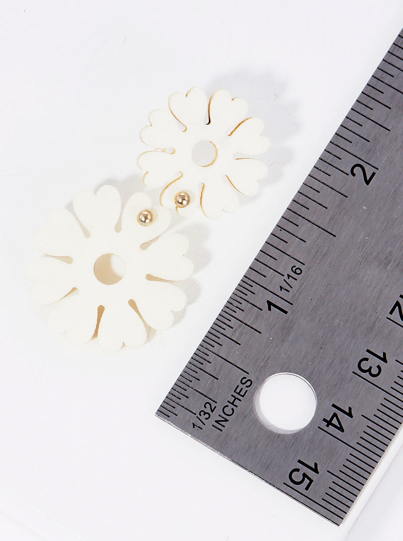 Double Wooden Flower Blooming Drop Earrings