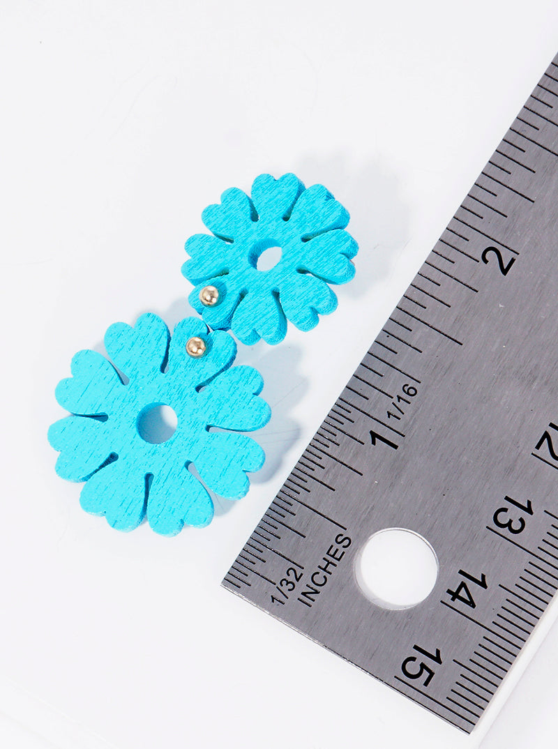 Double Wooden Flower Blooming Drop Earrings