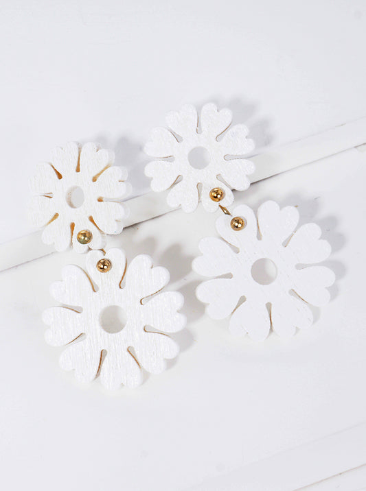 Double Wooden Flower Blooming Drop Earrings
