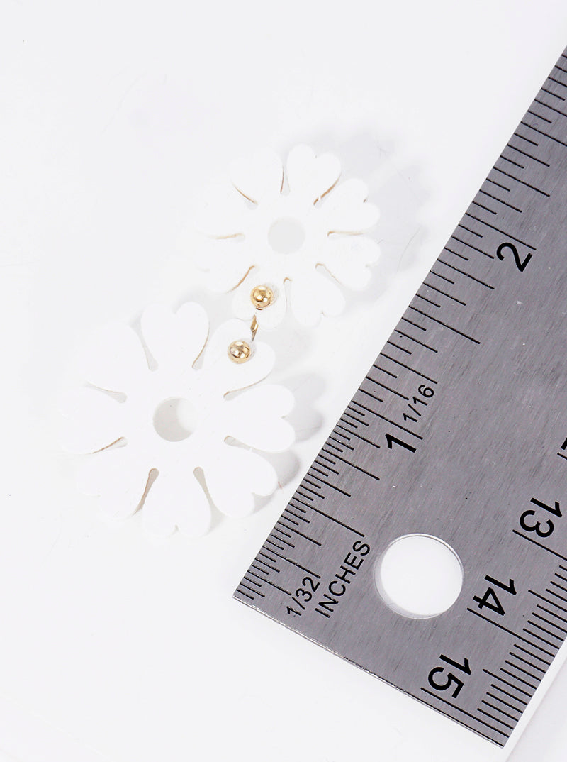 Double Wooden Flower Blooming Drop Earrings